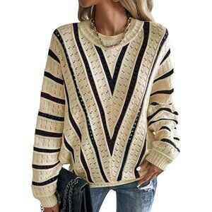 Cakulo Oversized Sweater Tunic Batwing Crochet Pullover Knit Chevron Small NEW